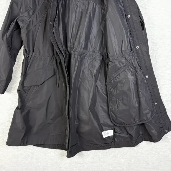 Athleta Size Large Windout Jacket Long Rain Coat Black Hooded - Picture 8 of 12